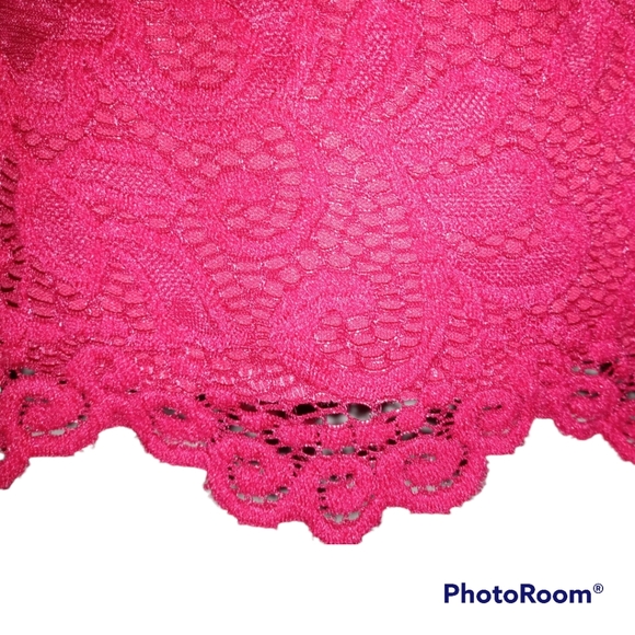 Onyx, Raspberry Pink Lace-overlay midi skirt. M 8 / 10 - Picture 6 of 6